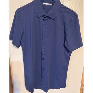 Men’s Medium Blue Button Down Stretch Shirt Short Sleeved New